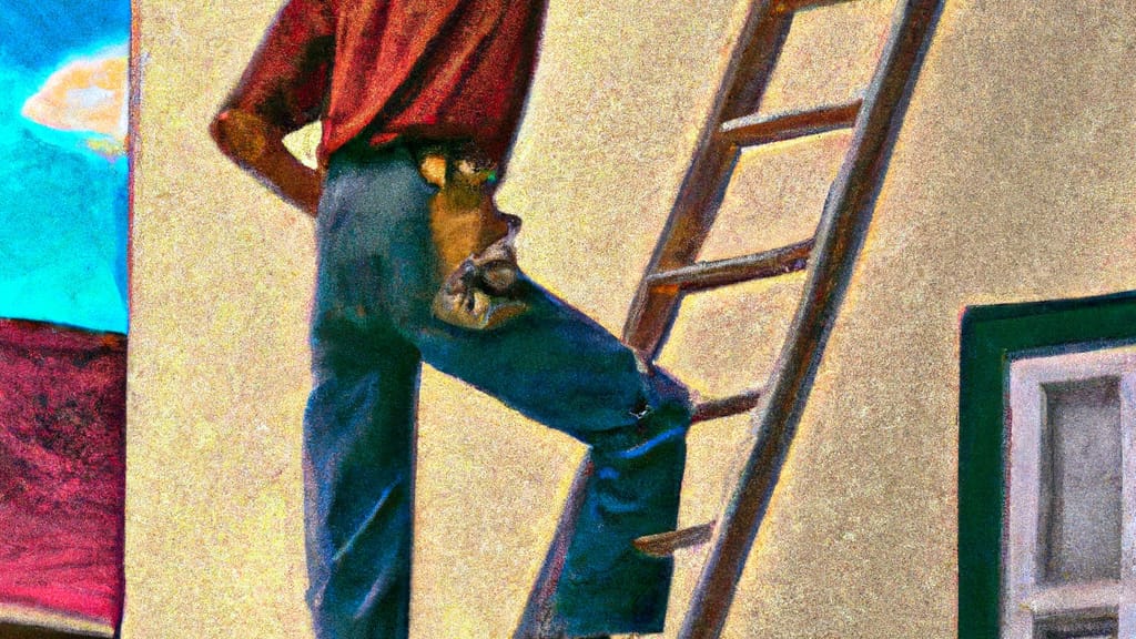 Man climbing ladder on Piedmont, South Dakota home to replace roof