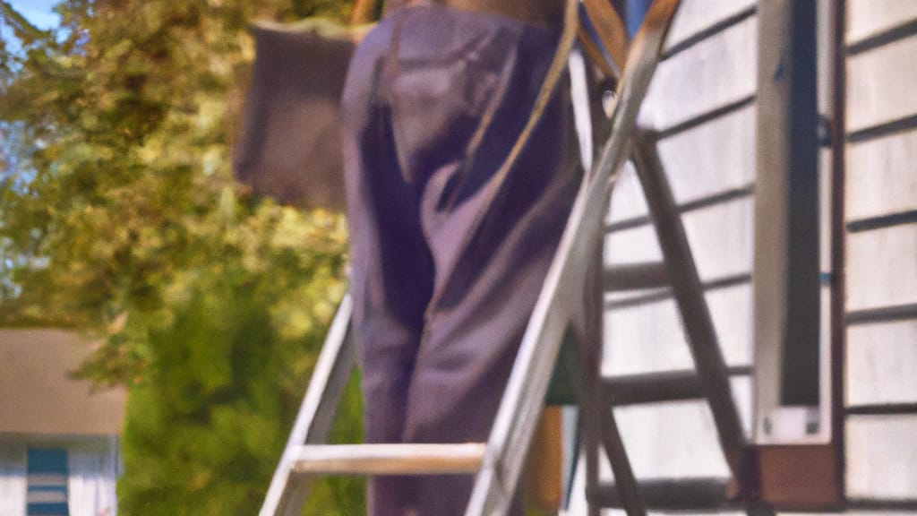 Man climbing ladder on Pinckney, Michigan home to replace roof