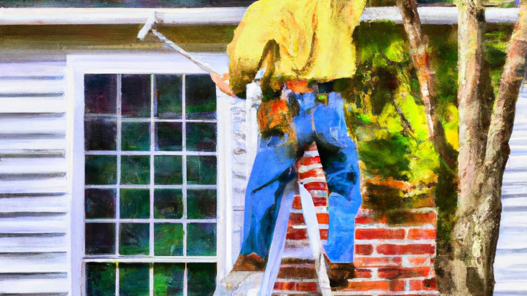 Man climbing ladder on Pineville, North Carolina home to replace roof