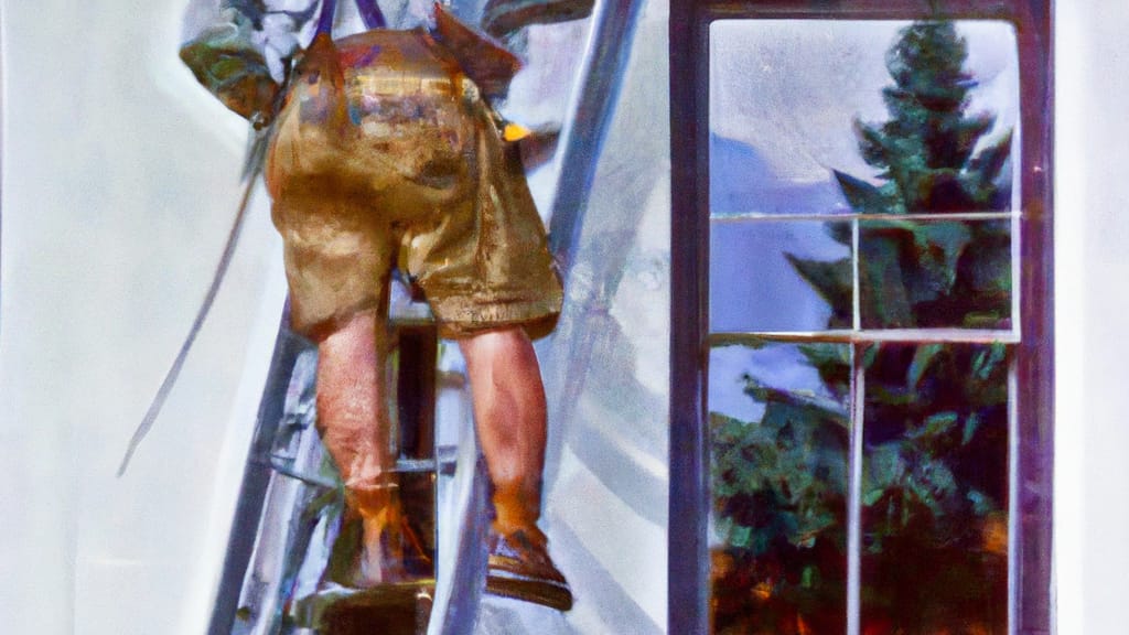 Man climbing ladder on Ponderay, Idaho home to replace roof