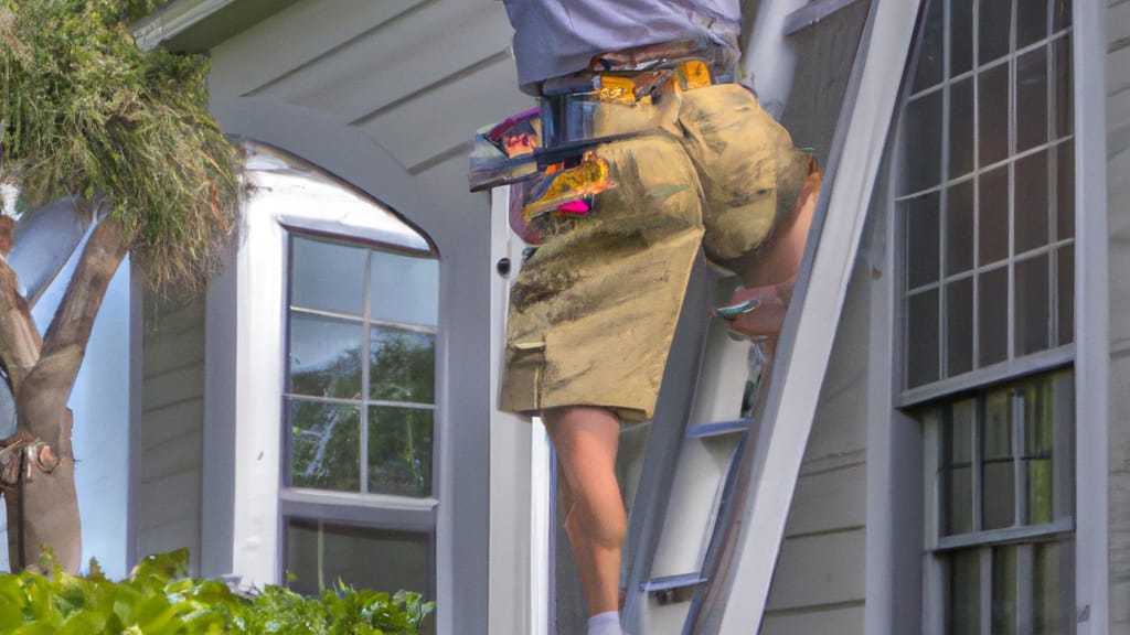 Man climbing ladder on Ponte Vedra Beach, Florida home to replace roof