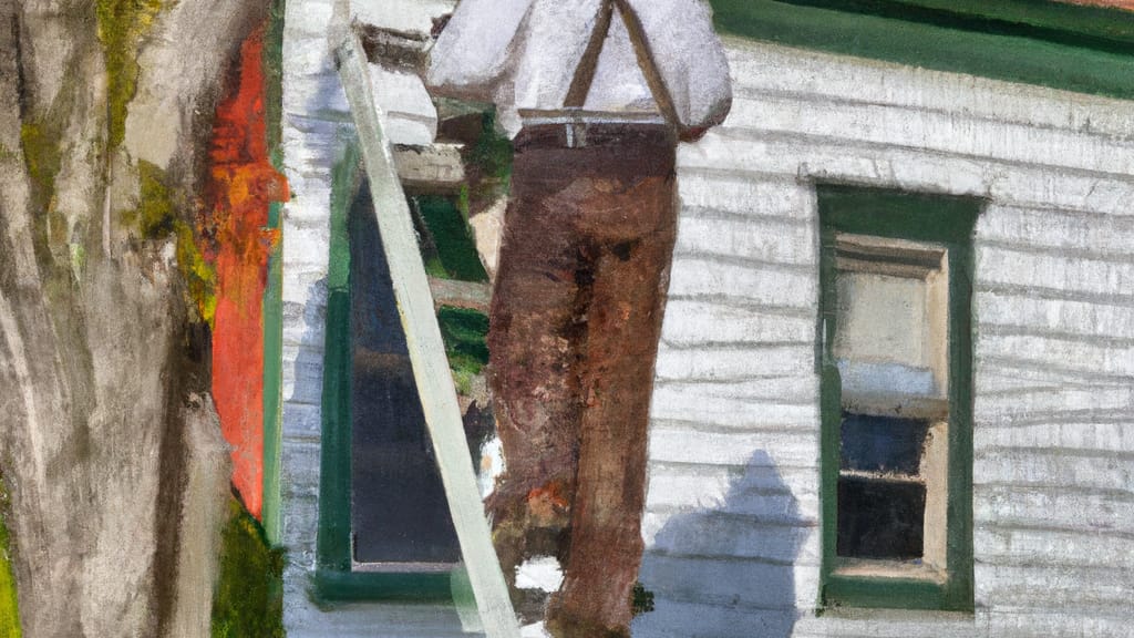 Man climbing ladder on Reinholds, Pennsylvania home to replace roof