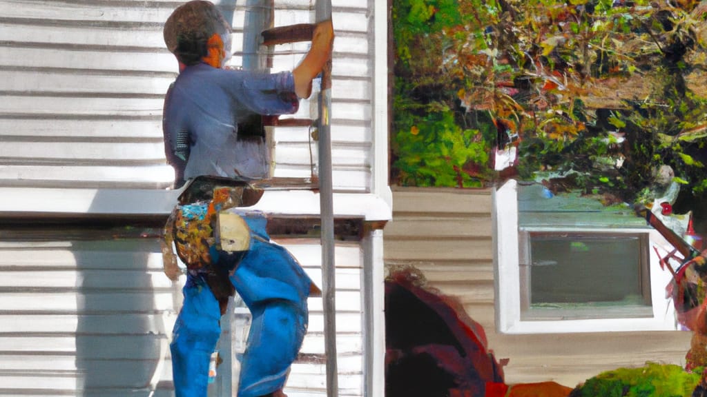 Man climbing ladder on Richfield, Ohio home to replace roof