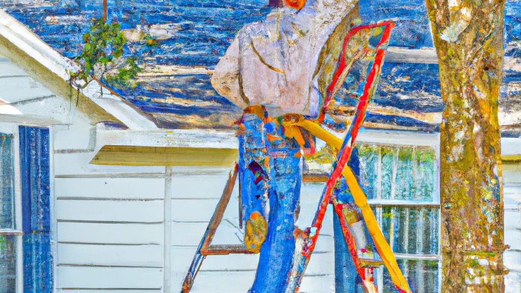 Man climbing ladder on Ridgeland, South Carolina home to replace roof