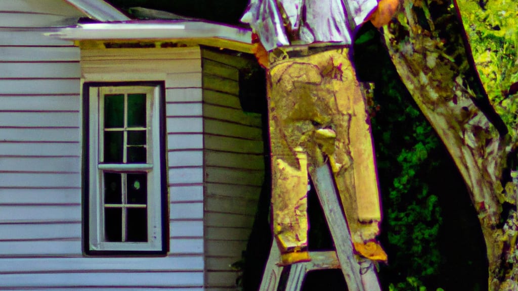 Man climbing ladder on Ridgeville, South Carolina home to replace roof