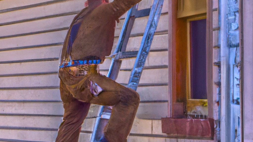 Man climbing ladder on Rigby, Idaho home to replace roof