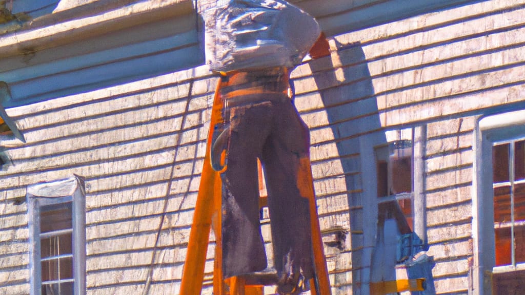Man climbing ladder on Riverside, Rhode Island home to replace roof