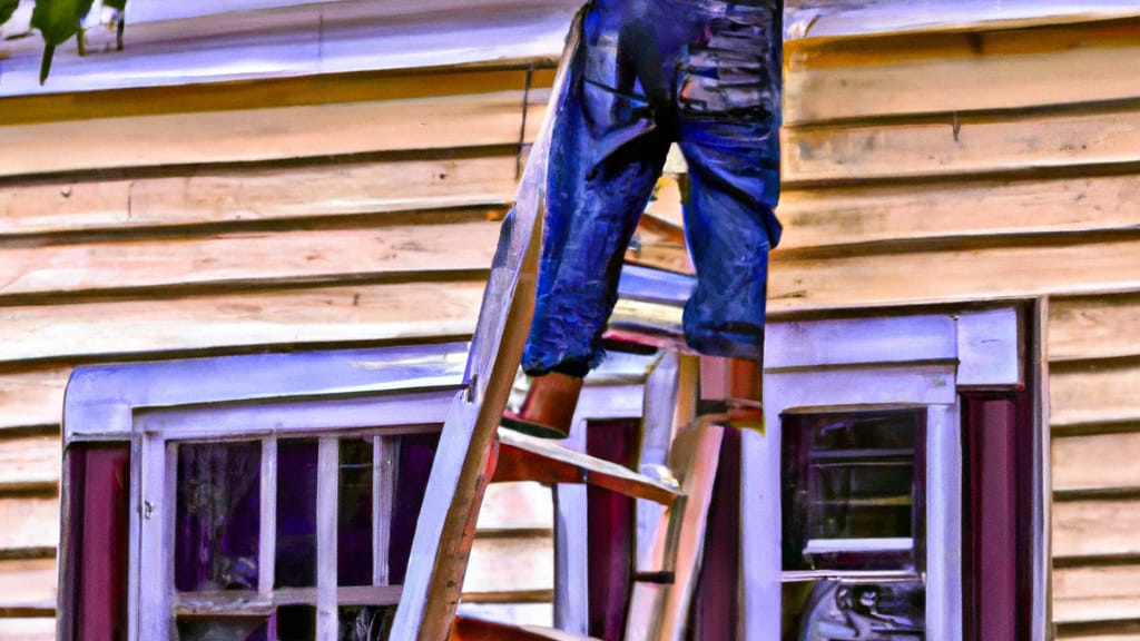 Man climbing ladder on Roanoke, Texas home to replace roof
