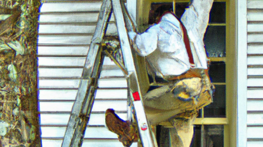 Man climbing ladder on Rockwell, North Carolina home to replace roof