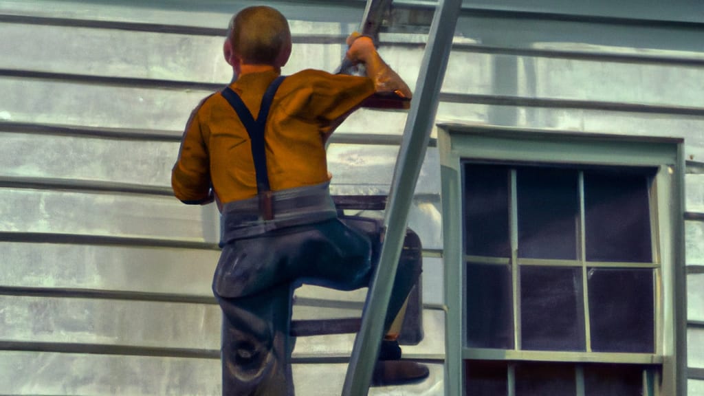 Man climbing ladder on Ronks, Pennsylvania home to replace roof