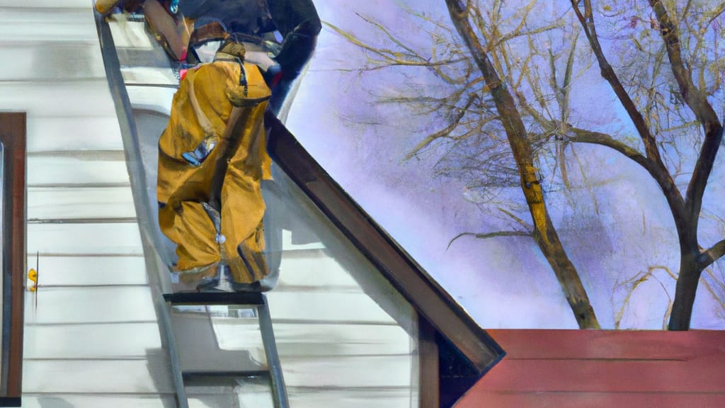 Man climbing ladder on Rush City, Minnesota home to replace roof