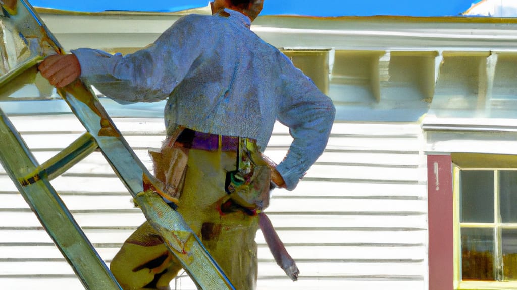 Man climbing ladder on Saint Simons Island, Georgia home to replace roof