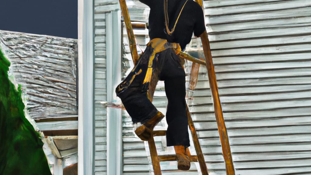 Man climbing ladder on Salemburg, North Carolina home to replace roof
