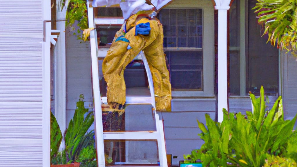 Man climbing ladder on San Antonio, Florida home to replace roof