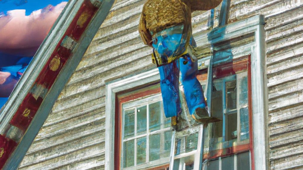 Man climbing ladder on Schoharie, New York home to replace roof