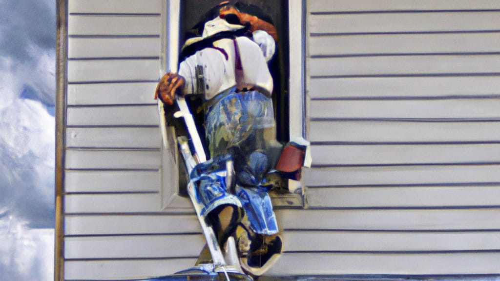 Man climbing ladder on Scottsville, Kentucky home to replace roof