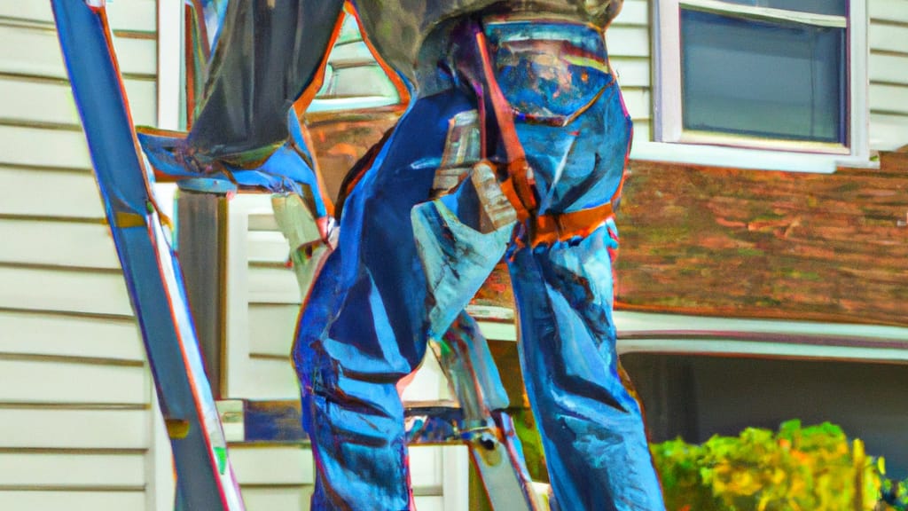 Man climbing ladder on Seatac, Washington home to replace roof