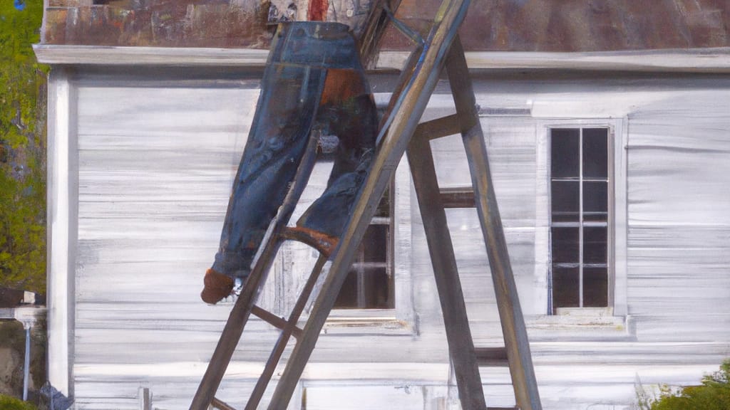 Man climbing ladder on Semmes, Alabama home to replace roof