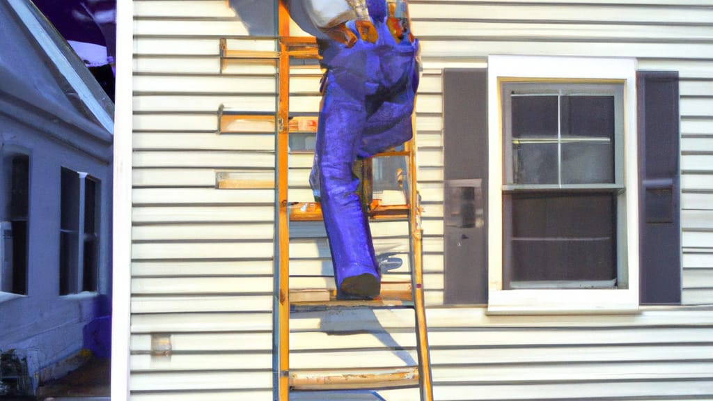 Man climbing ladder on Sewell, New Jersey home to replace roof