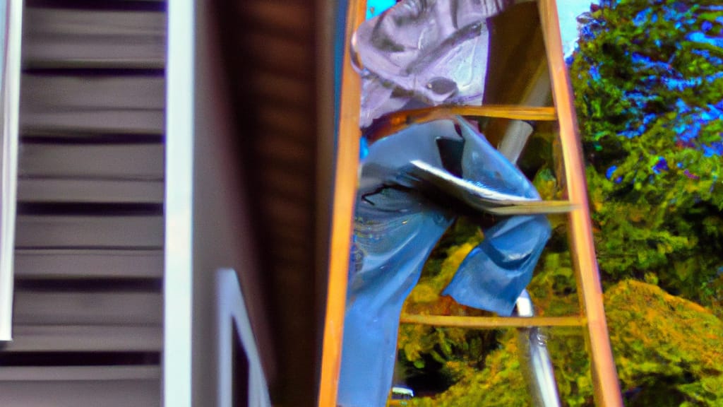 Man climbing ladder on Shady Cove, Oregon home to replace roof