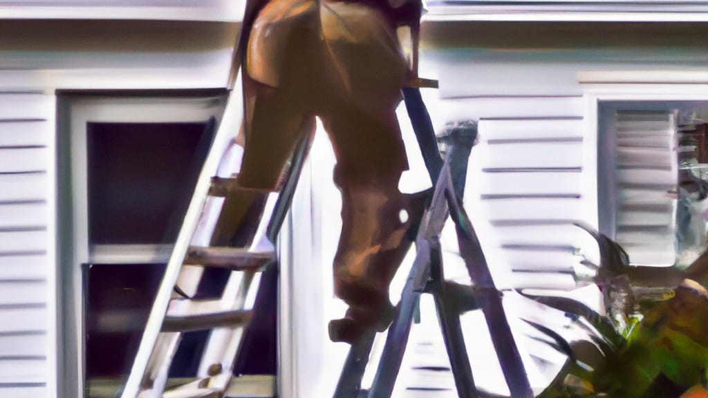 Man climbing ladder on Sherwood, Maryland home to replace roof