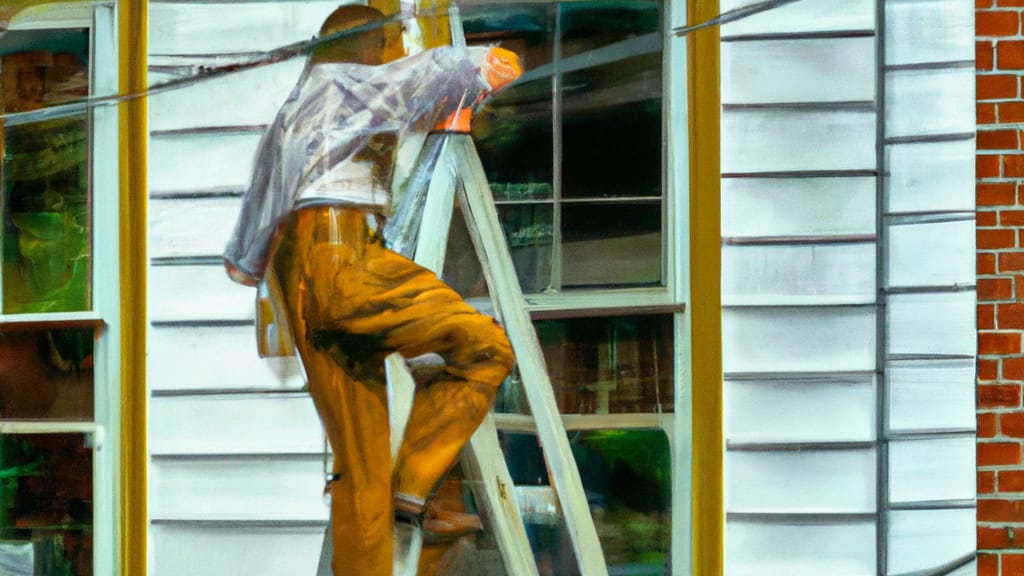Man climbing ladder on Shrewsbury, Pennsylvania home to replace roof