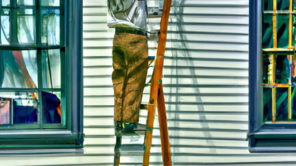 Man climbing ladder on Skaneateles, New York home to replace roof