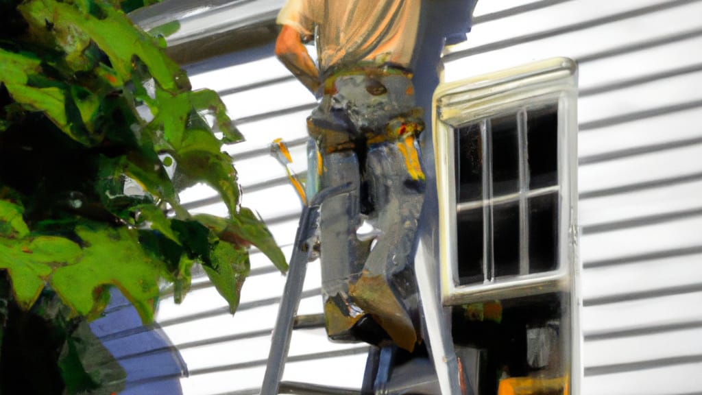 Man climbing ladder on Skillman, New Jersey home to replace roof
