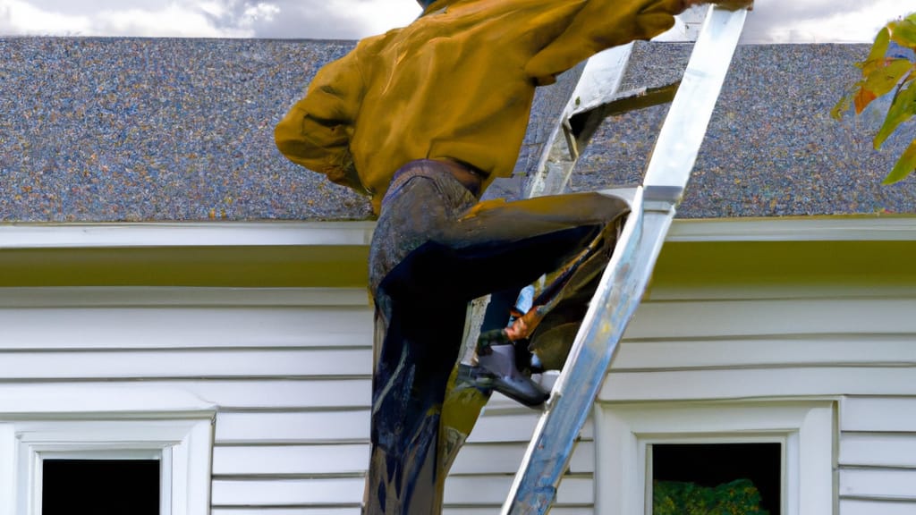 Man climbing ladder on Sloatsburg, New York home to replace roof