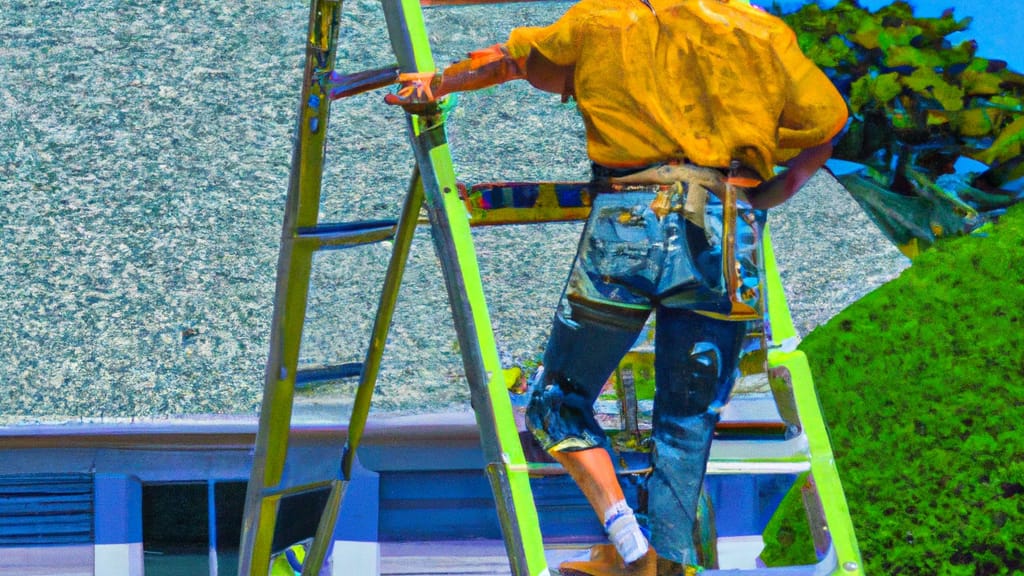 Man climbing ladder on South Dennis, Massachusetts home to replace roof