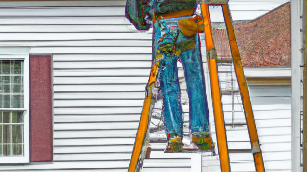 Man climbing ladder on South Glens Falls, New York home to replace roof