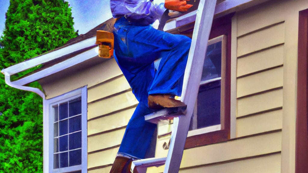 Man climbing ladder on Southgate, Michigan home to replace roof