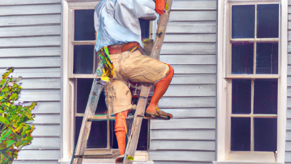 Man climbing ladder on Southport, North Carolina home to replace roof