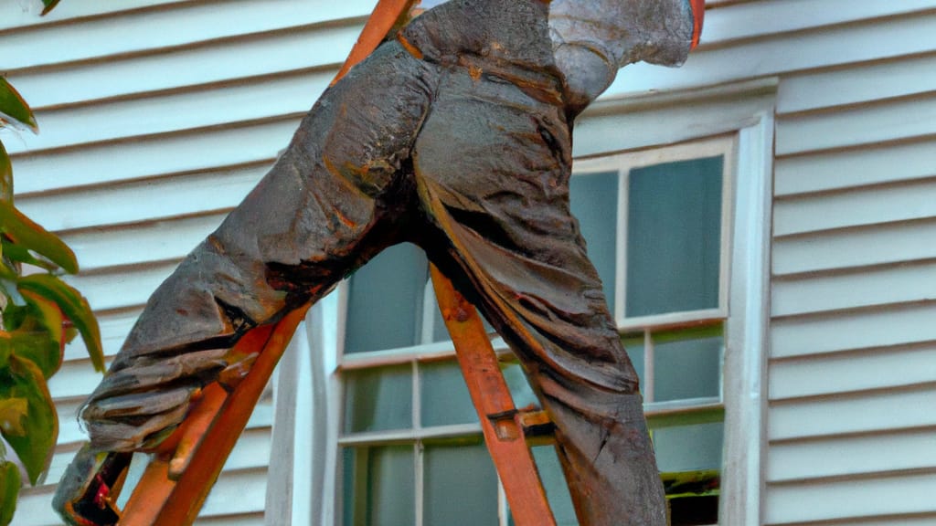 Man climbing ladder on Spirit Lake, Iowa home to replace roof