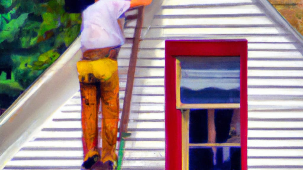 Man climbing ladder on Spooner, Wisconsin home to replace roof