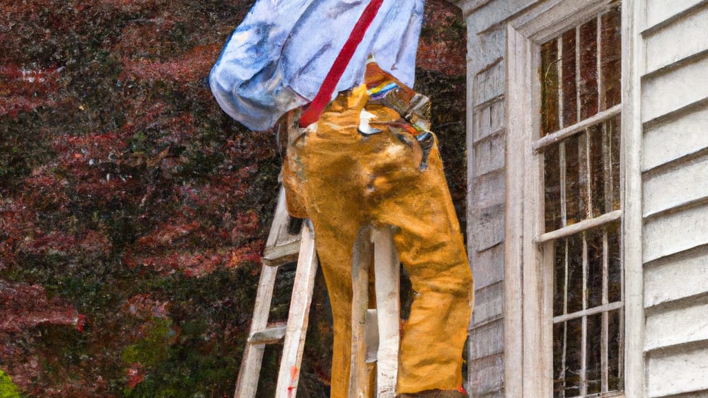 Man climbing ladder on Spotsylvania, Virginia home to replace roof