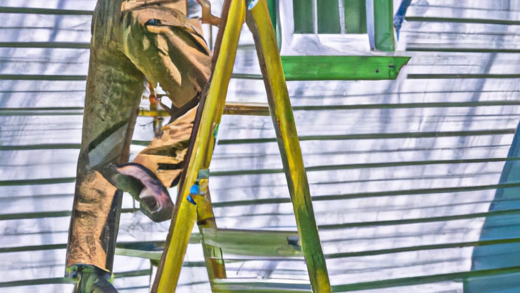 Man climbing ladder on Spring Grove, Pennsylvania home to replace roof