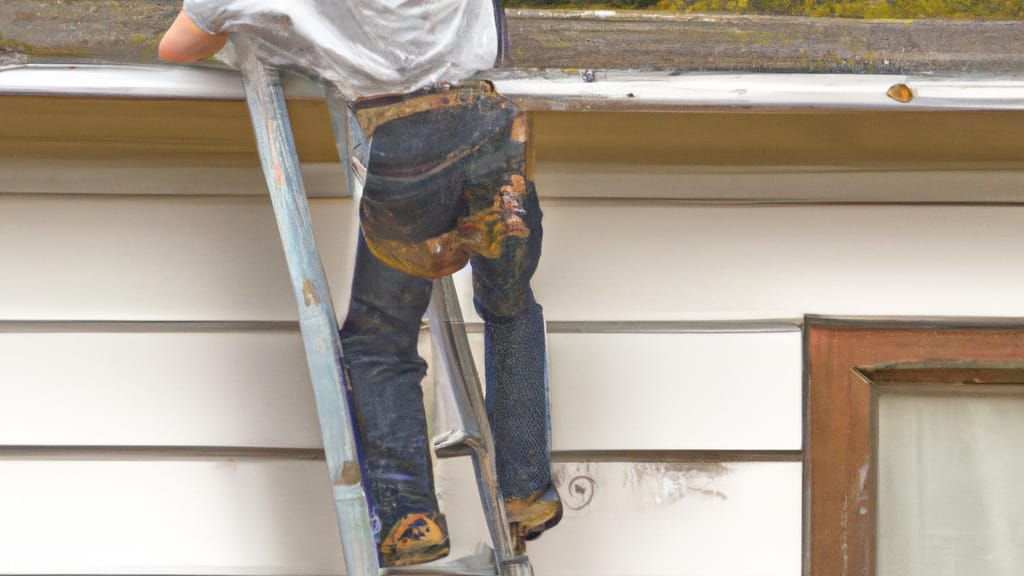 Man climbing ladder on Sumas, Washington home to replace roof