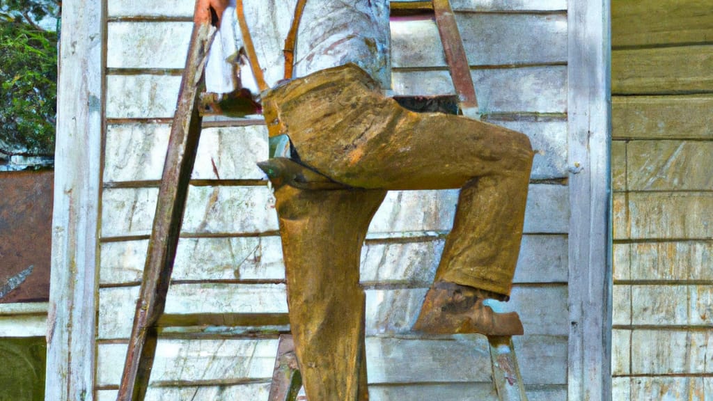 Man climbing ladder on Summerdale, Alabama home to replace roof