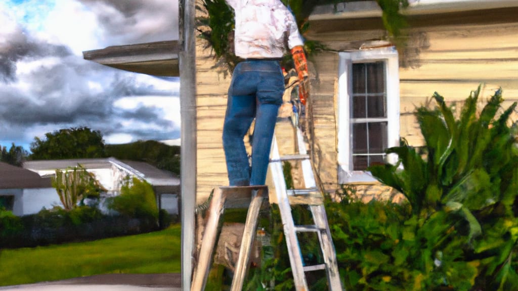 Man climbing ladder on Summerfield, Florida home to replace roof