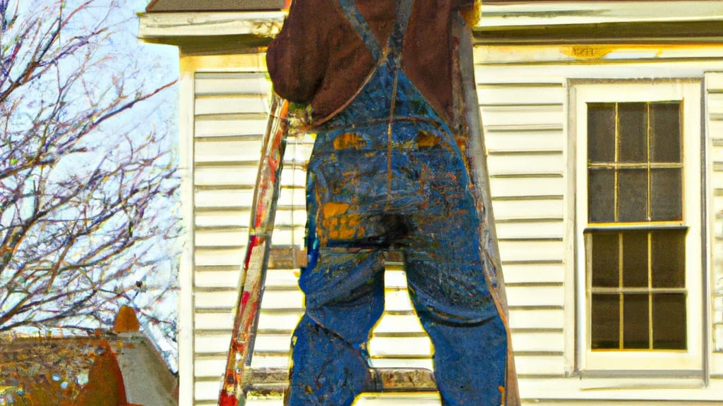 Man climbing ladder on Sussex, New Jersey home to replace roof