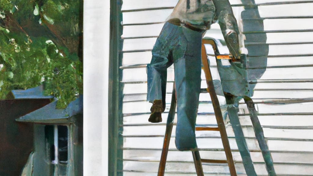 Man climbing ladder on Tallassee, Alabama home to replace roof