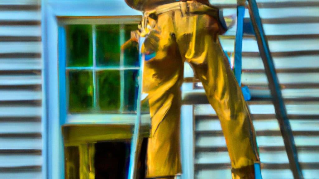 Man climbing ladder on Taylorsville, North Carolina home to replace roof