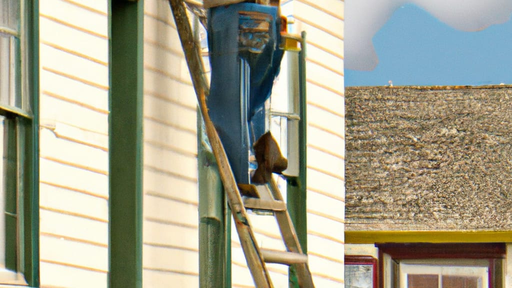 Man climbing ladder on Tea, South Dakota home to replace roof