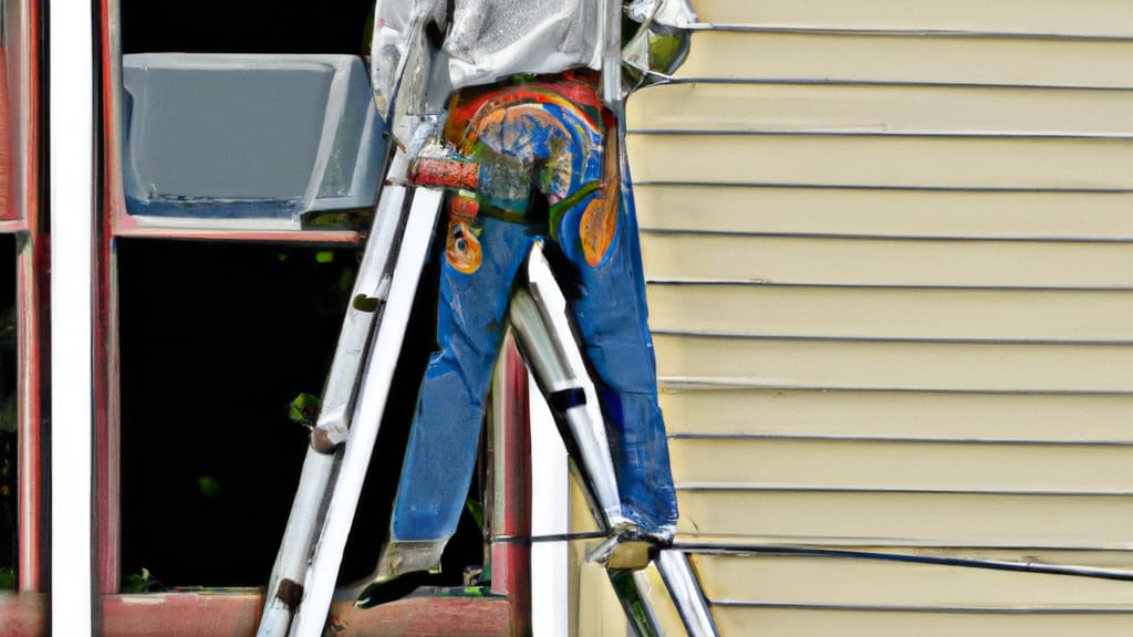 Man climbing ladder on The Dalles, Oregon home to replace roof