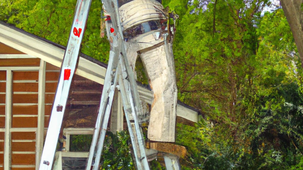 Man climbing ladder on The Woodlands, Texas home to replace roof