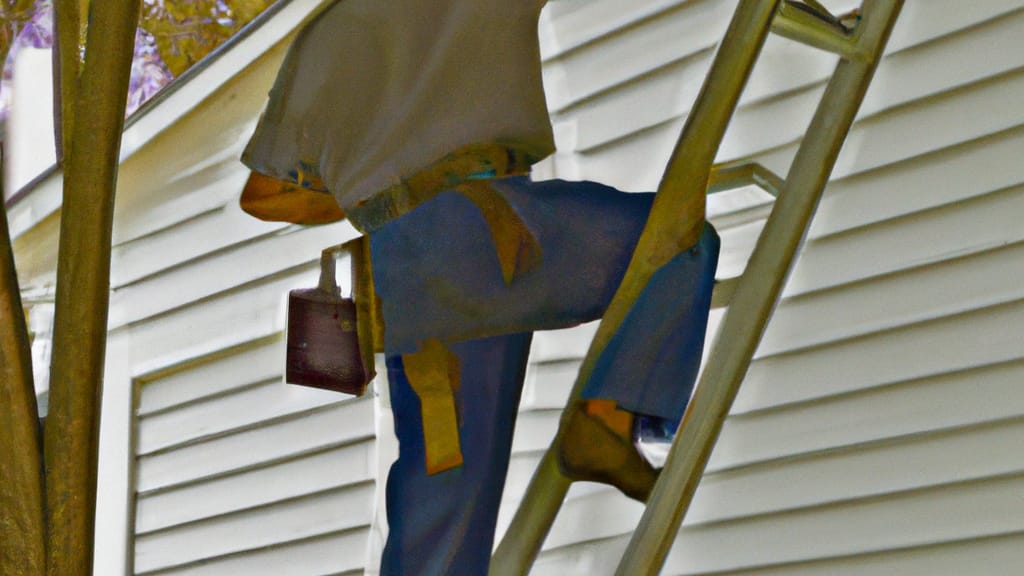 Man climbing ladder on Travelers Rest, South Carolina home to replace roof