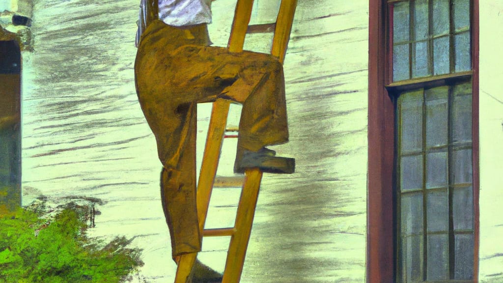 Man climbing ladder on Trumbauersville, Pennsylvania home to replace roof