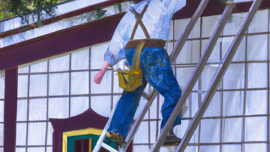 Man climbing ladder on Twain Harte, California home to replace roof