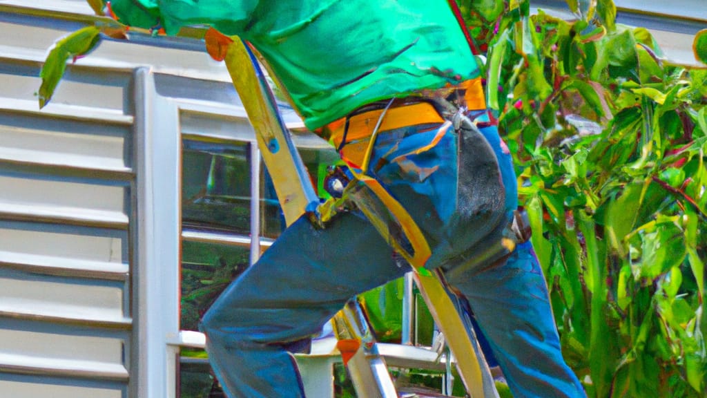 Man climbing ladder on Unionville, Connecticut home to replace roof